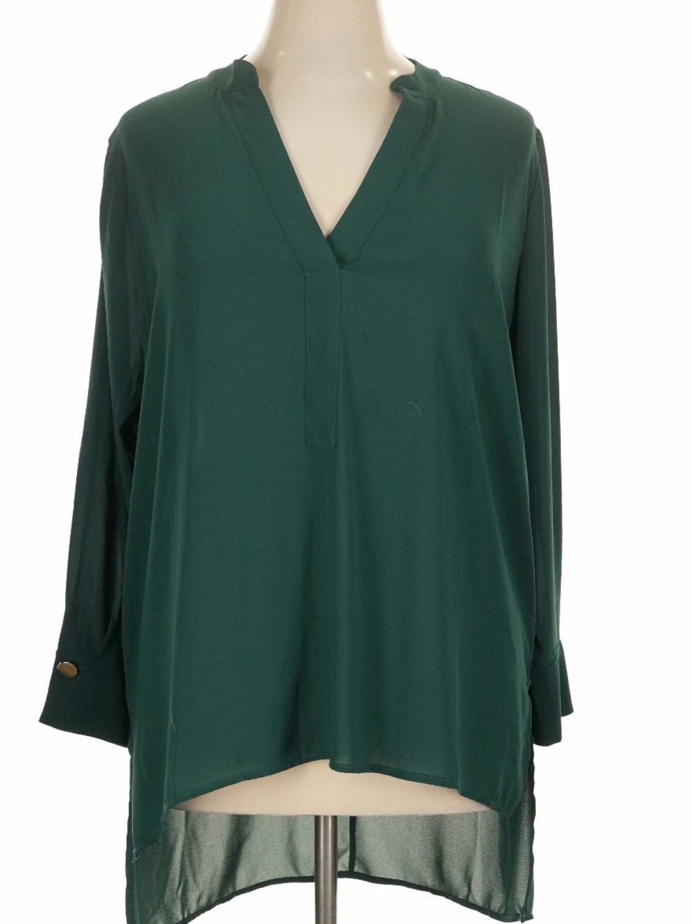 ELOQUII Blouse Top Tunic Womens Lg Pull Over Long Sleeve V-Neck Solid Green New